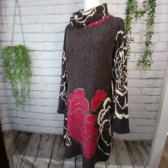 SAND STUDIO SWEATER DRESS, WOMENS, LONG SLEEVE, COWL NECK, FLORAL, SIZE SMALL - Picture 8 of 12